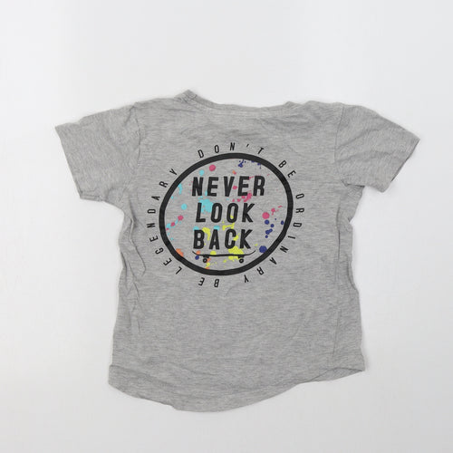 George Girls Grey  Cotton Basic T-Shirt Size 6-7 Years Crew Neck