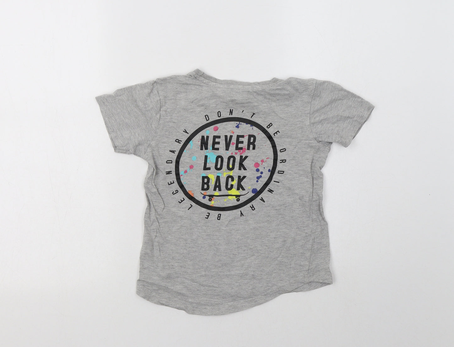George Girls Grey  Cotton Basic T-Shirt Size 6-7 Years Crew Neck