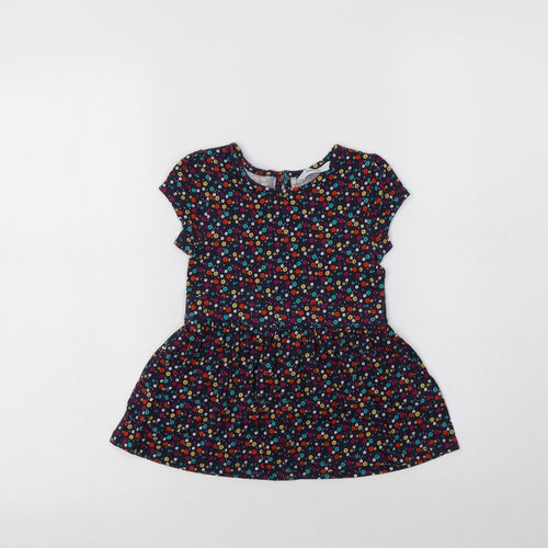 George Girls Blue Floral Cotton A-Line  Size 2-3 Years  Crew Neck