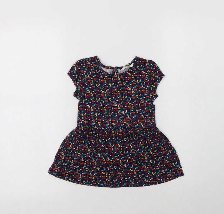 George Girls Blue Floral Cotton A-Line  Size 2-3 Years  Crew Neck