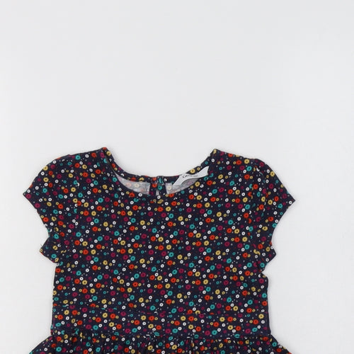 George Girls Blue Floral Cotton A-Line  Size 2-3 Years  Crew Neck