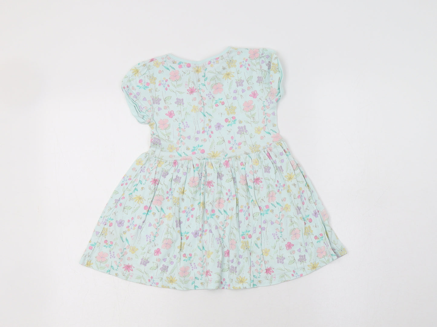 F&F Girls Green Floral Cotton Fit & Flare  Size 2-3 Years  Crew Neck