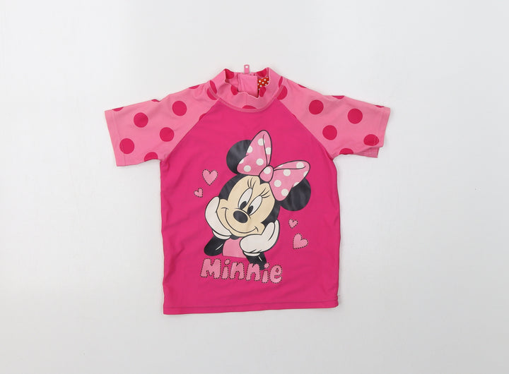 Mini Club Girls Pink Polka Dot Nylon Basic Blouse Size 2-3 Years Mock Neck Zip - Minnie Mouse