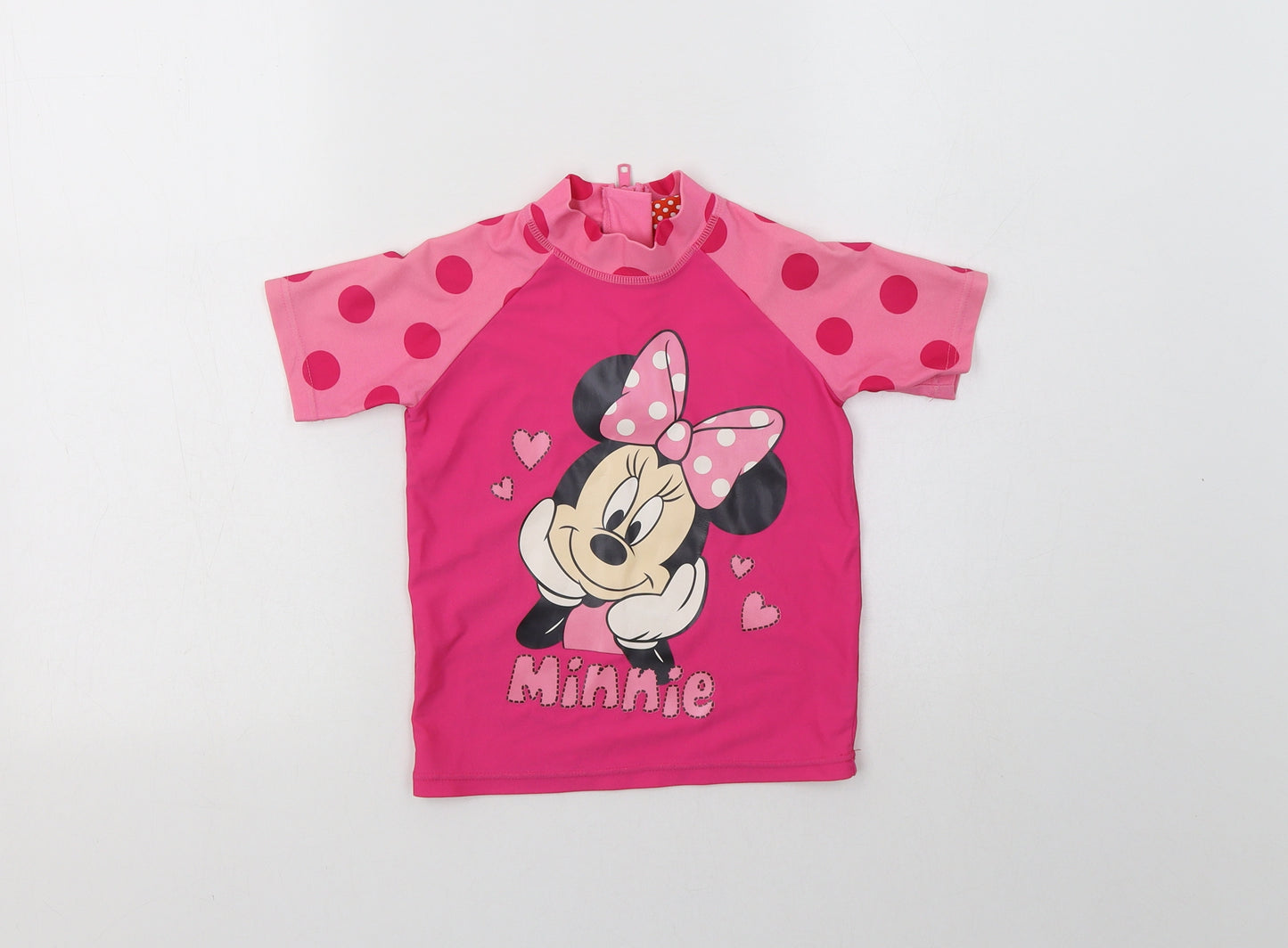 Mini Club Girls Pink Polka Dot Nylon Basic Blouse Size 2-3 Years Mock Neck Zip - Minnie Mouse