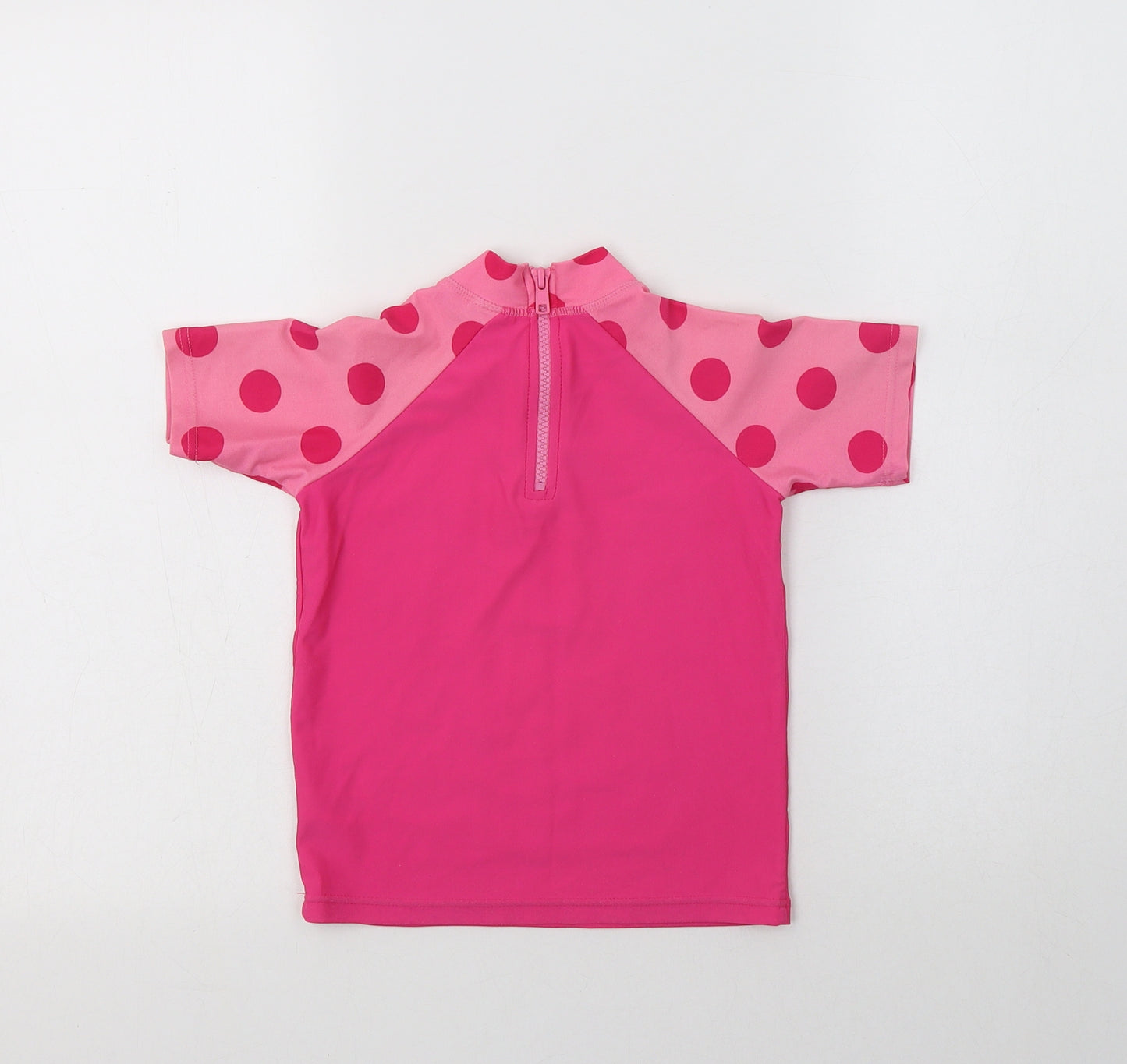 Mini Club Girls Pink Polka Dot Nylon Basic Blouse Size 2-3 Years Mock Neck Zip - Minnie Mouse