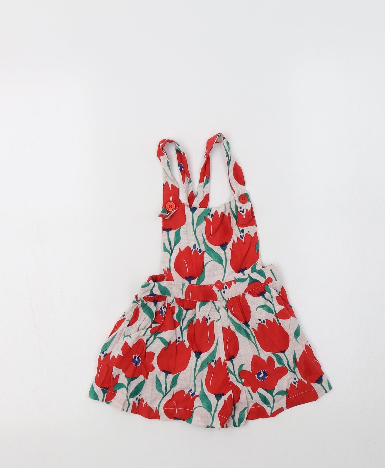 NEXT Girls Red Floral Viscose Dungarees Trousers Size 2-3 Years  Regular Button