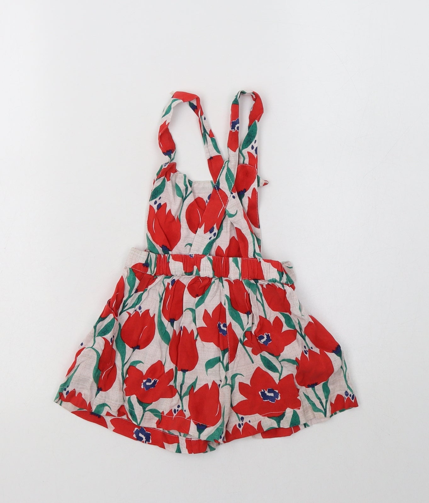 NEXT Girls Red Floral Viscose Dungarees Trousers Size 2-3 Years  Regular Button