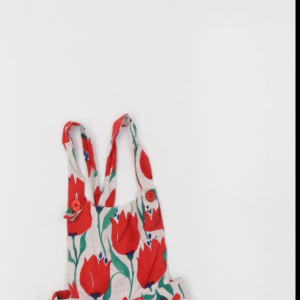 NEXT Girls Red Floral Viscose Dungarees Trousers Size 2-3 Years  Regular Button
