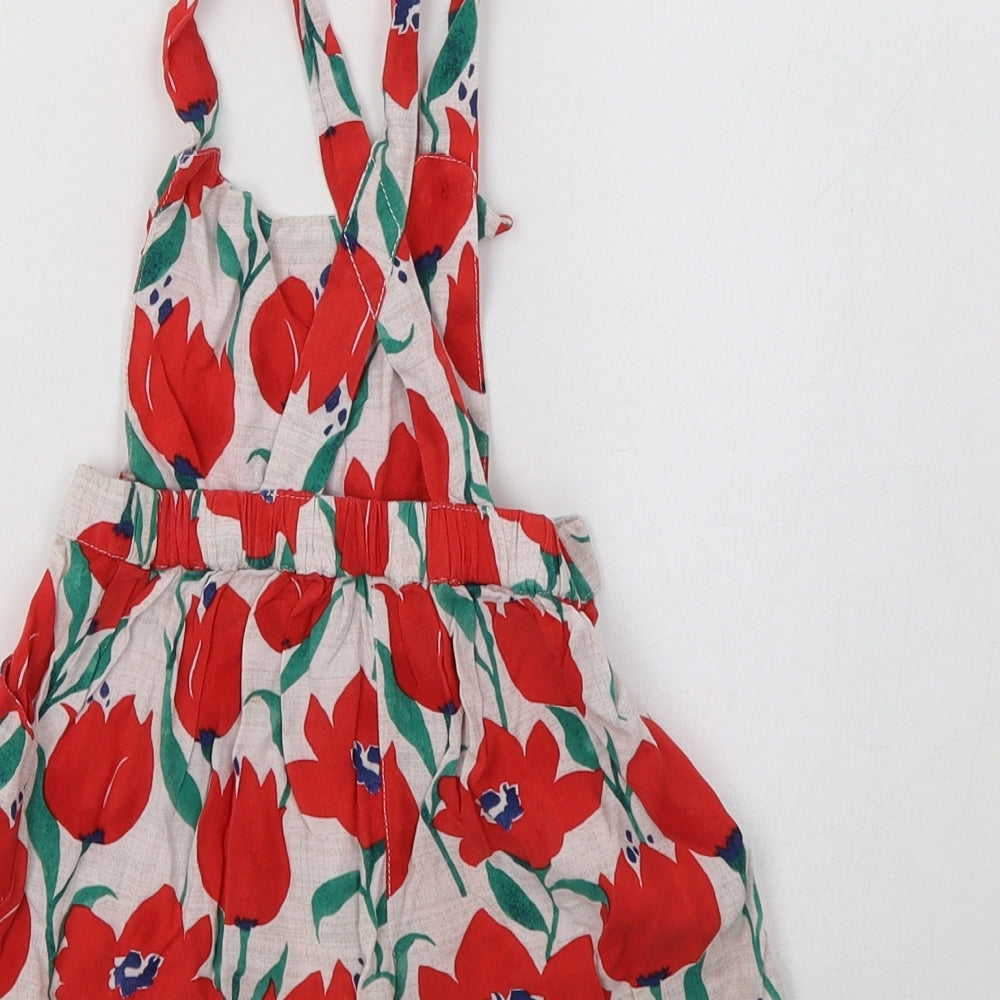 NEXT Girls Red Floral Viscose Dungarees Trousers Size 2-3 Years  Regular Button