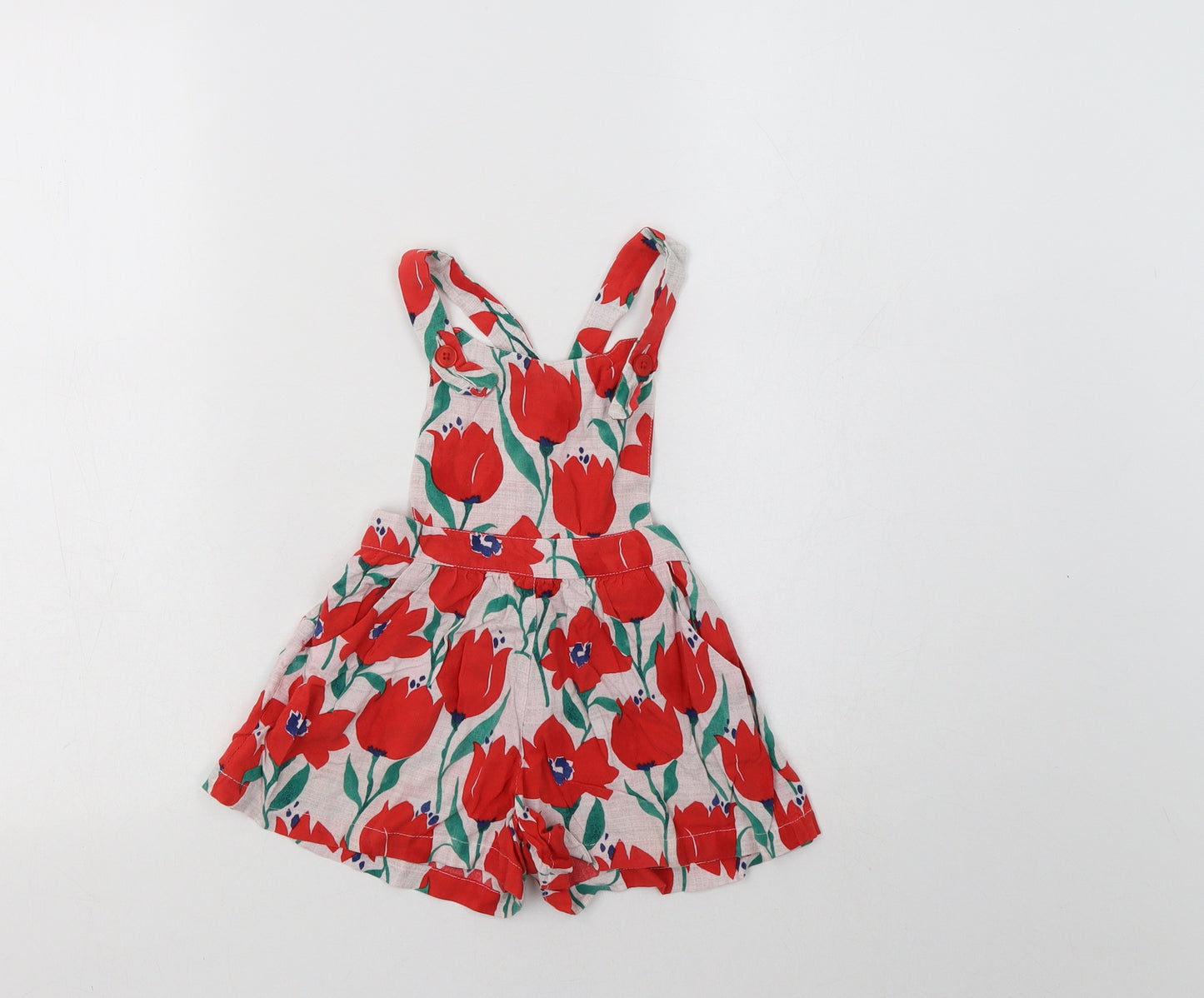 NEXT Girls Red Floral Viscose Dungarees Trousers Size 2-3 Years  Regular Button