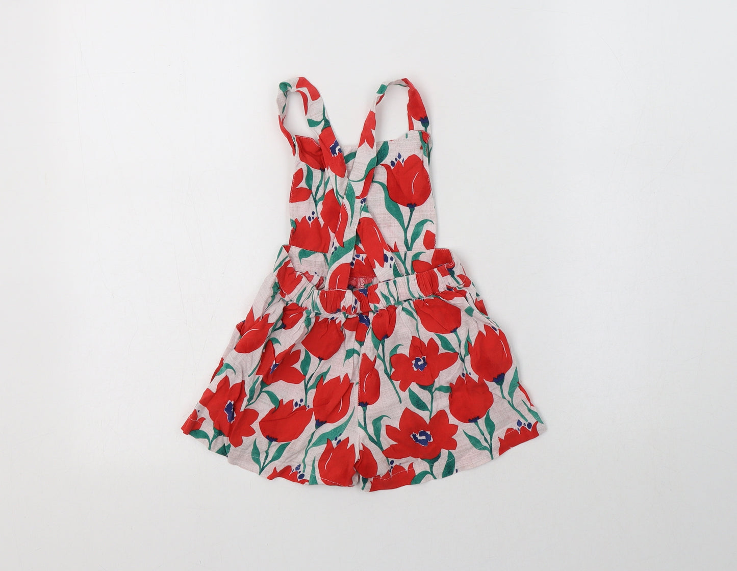 NEXT Girls Red Floral Viscose Dungarees Trousers Size 2-3 Years  Regular Button