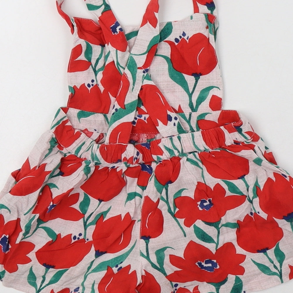 NEXT Girls Red Floral Viscose Dungarees Trousers Size 2-3 Years  Regular Button