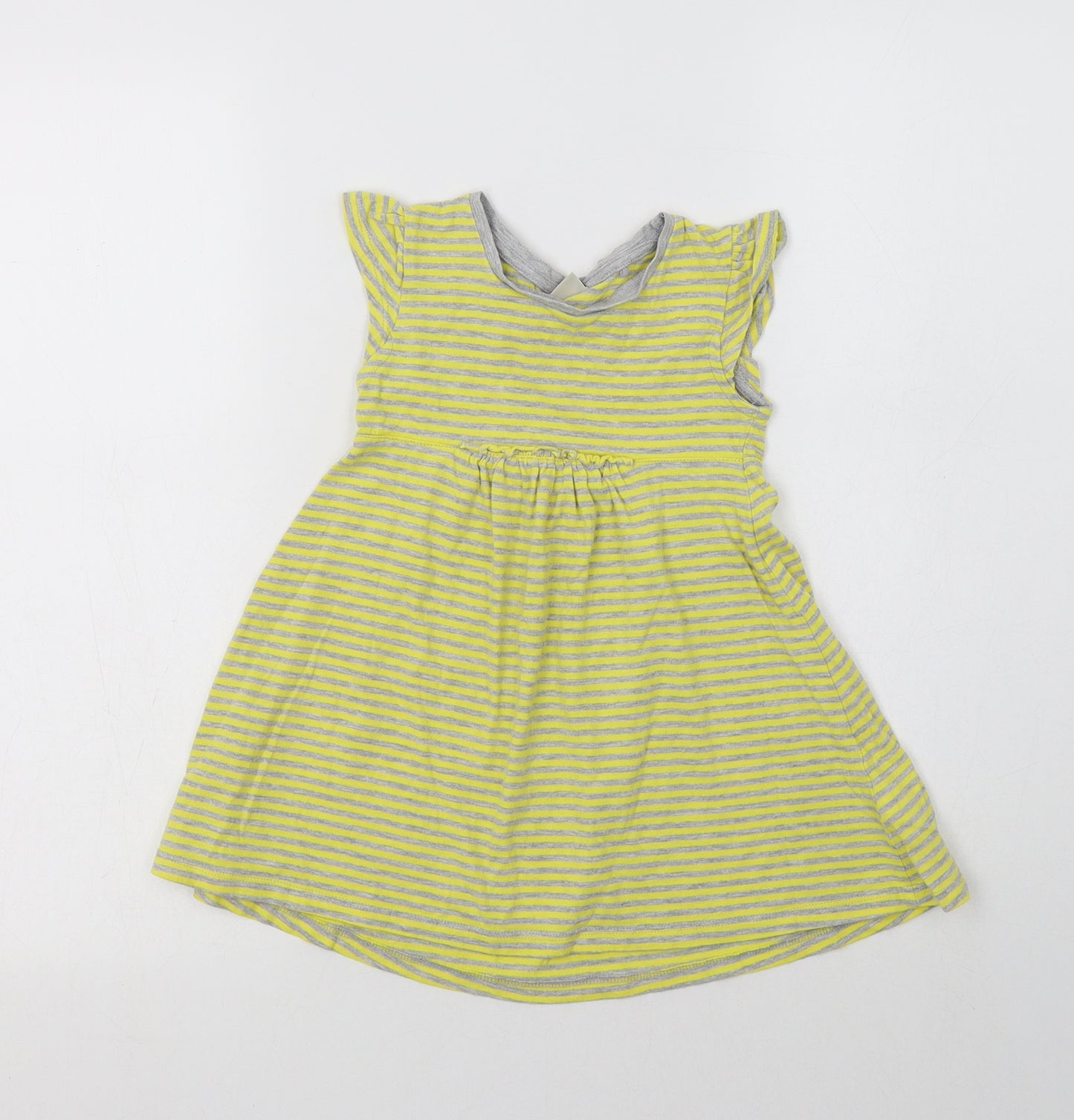 NEXT Girls Yellow Striped Cotton A-Line  Size 2-3 Years  Crew Neck