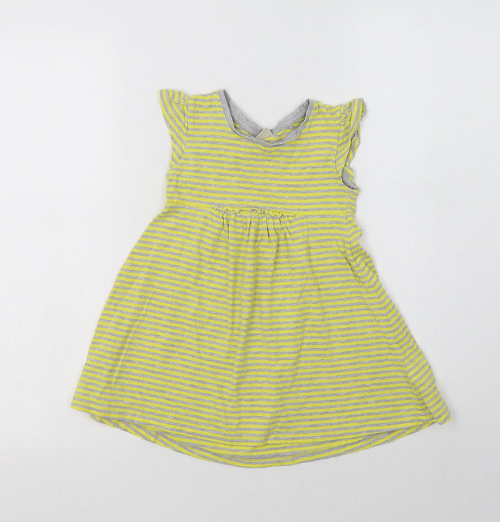 NEXT Girls Yellow Striped Cotton A-Line  Size 2-3 Years  Crew Neck