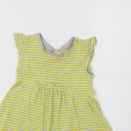 NEXT Girls Yellow Striped Cotton A-Line  Size 2-3 Years  Crew Neck
