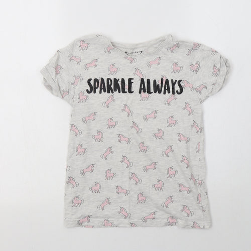 Primark Girls Grey Geometric Cotton Basic T-Shirt Size 10-11 Years Crew Neck  - Unicorn Print