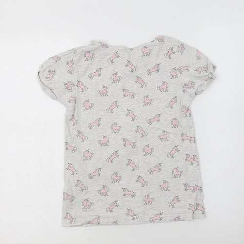 Primark Girls Grey Geometric Cotton Basic T-Shirt Size 10-11 Years Crew Neck  - Unicorn Print