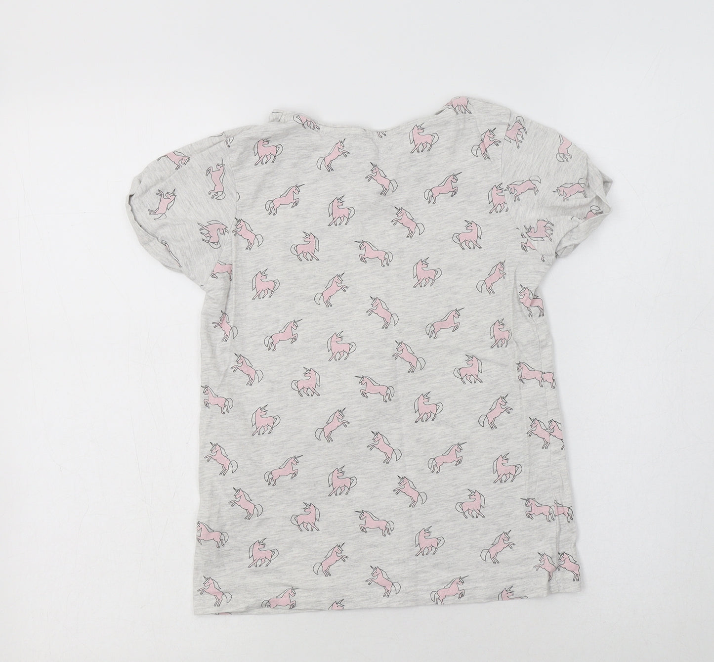 Primark Girls Grey Geometric Cotton Basic T-Shirt Size 10-11 Years Crew Neck  - Unicorn Print