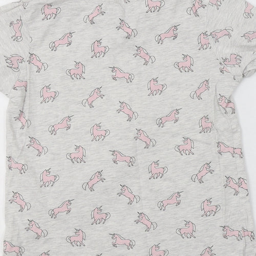 Primark Girls Grey Geometric Cotton Basic T-Shirt Size 10-11 Years Crew Neck  - Unicorn Print