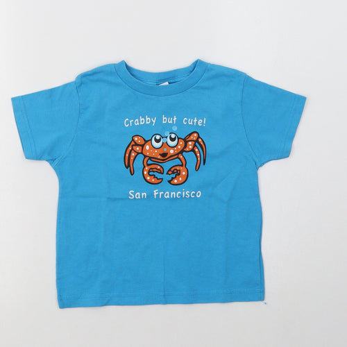 Rabbit Skins Girls Blue  Cotton Basic T-Shirt Size 4 Years Crew Neck  - San Francisco