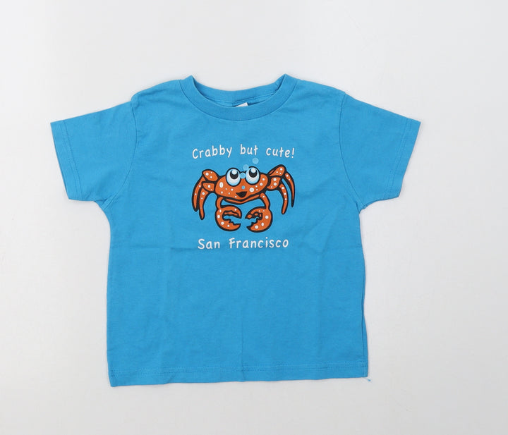 Rabbit Skins Girls Blue Cotton Basic T-Shirt Size 4 Years Crew Neck - San Francisco