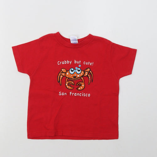 Rabbit Skins Girls Red  Cotton Basic T-Shirt Size 4 Years Crew Neck  - San Francisco