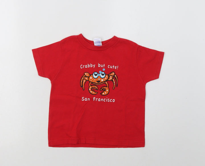 Rabbit Skins Girls Red Cotton Basic T-Shirt Size 4 Years Crew Neck - San Francisco