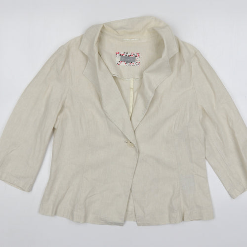 Per Una Womens Beige Striped Cotton Jacket Blazer Size 16