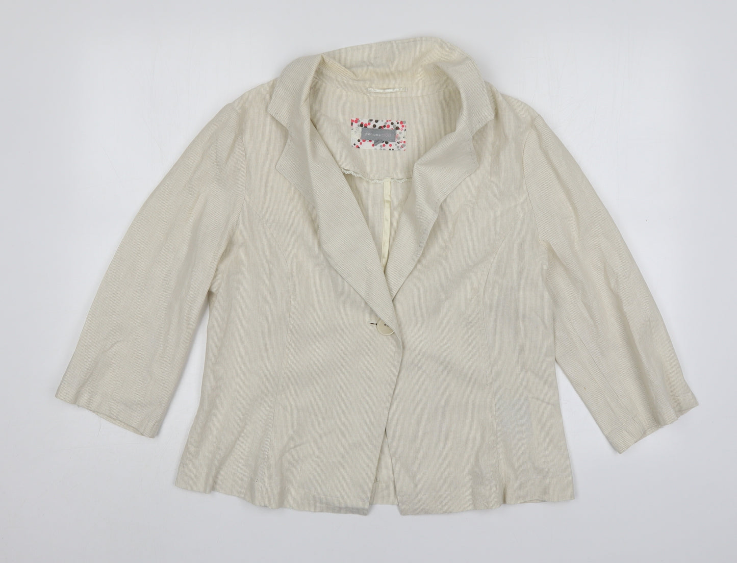Per Una Womens Beige Striped Cotton Jacket Blazer Size 16