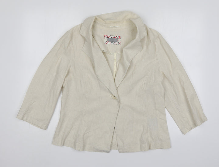 Per Una Womens Beige Striped Cotton Jacket Blazer Size 16