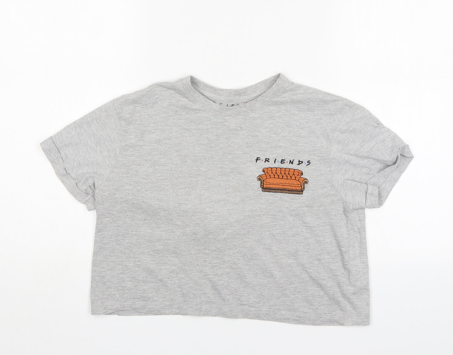 Primarl Womens Grey  Cotton Cropped T-Shirt Size S Round Neck - Friends