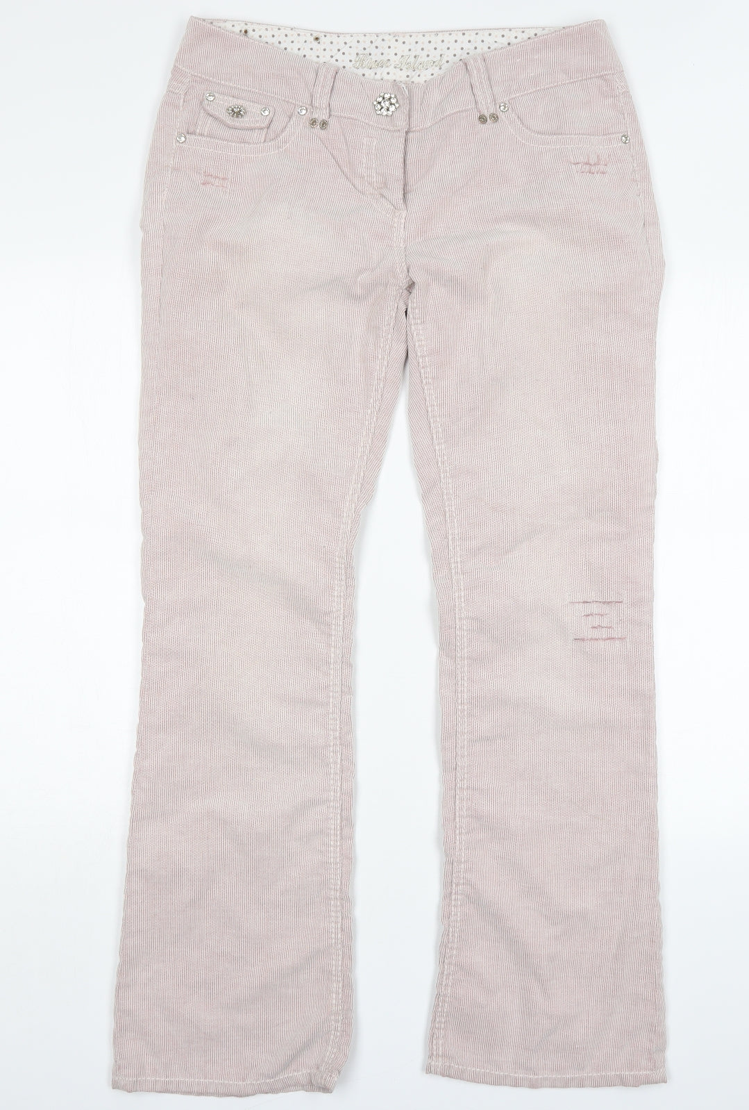 River Island Womens Pink Striped Cotton Bootcut Jeans Size 14 L32 in Regular