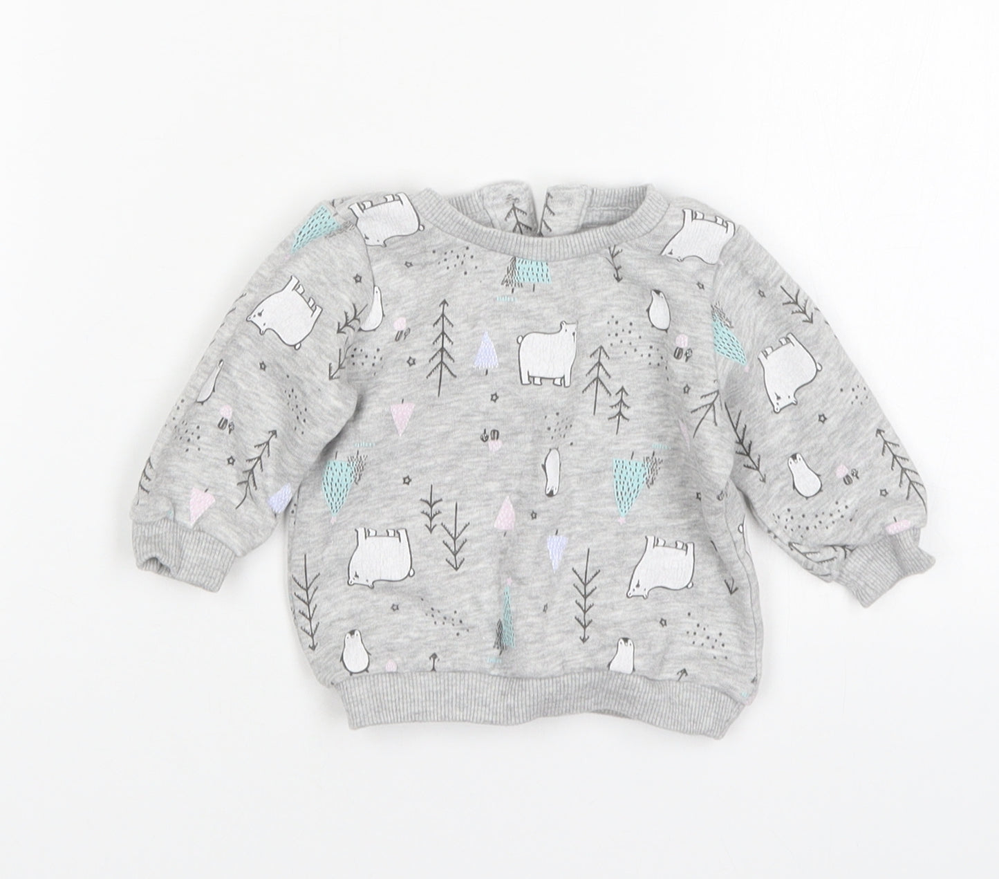 Matalan Girls Grey Animal Print Cotton Pullover Jumper Size 0-3 Months