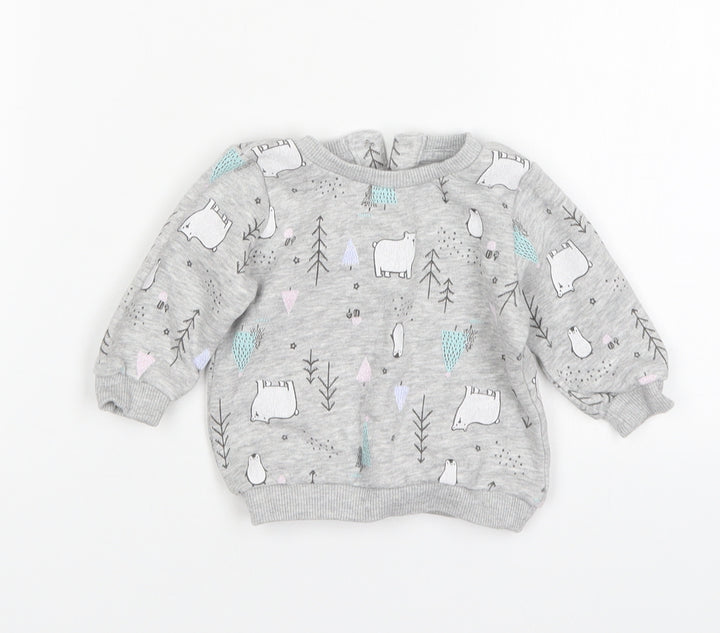 Matalan Girls Grey Animal Print Cotton Pullover Jumper Size 0-3 Months