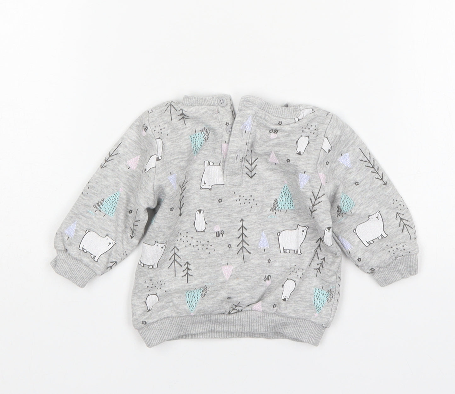Matalan Girls Grey Animal Print Cotton Pullover Jumper Size 0-3 Months