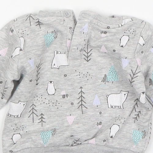 Matalan Girls Grey Animal Print Cotton Pullover Jumper Size 0-3 Months