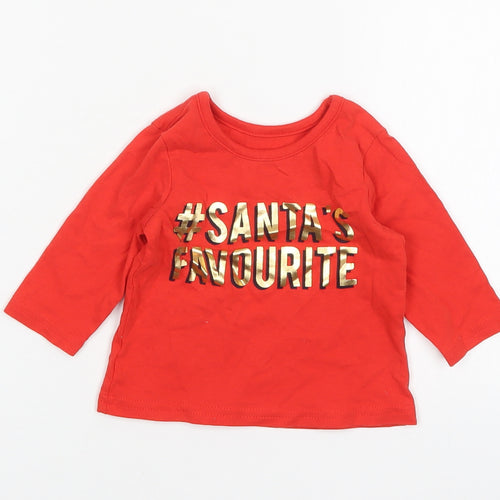 George Boys Red  Cotton Basic T-Shirt Size 3-6 Months Round Neck  - Christmas