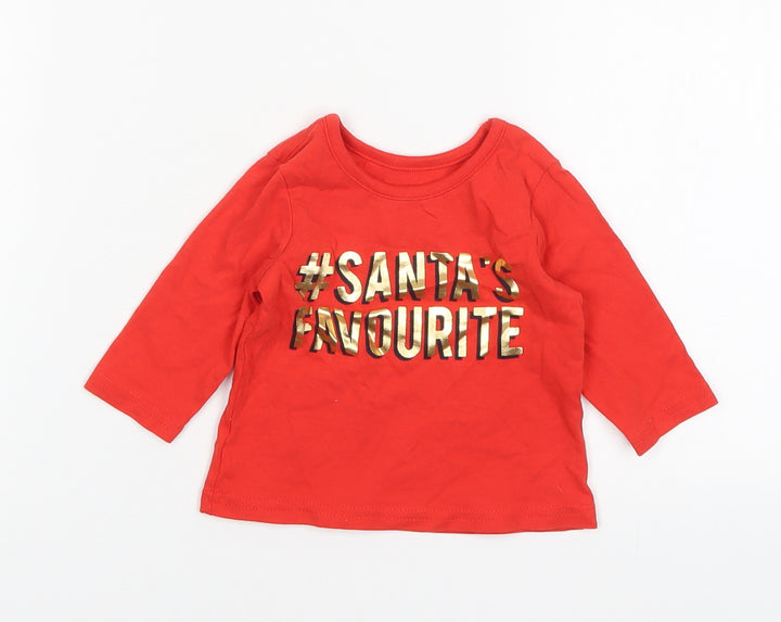 George Boys Red Cotton Basic T-Shirt Size 3-6 Months Round Neck - Christmas