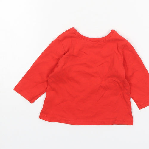 George Boys Red  Cotton Basic T-Shirt Size 3-6 Months Round Neck  - Christmas