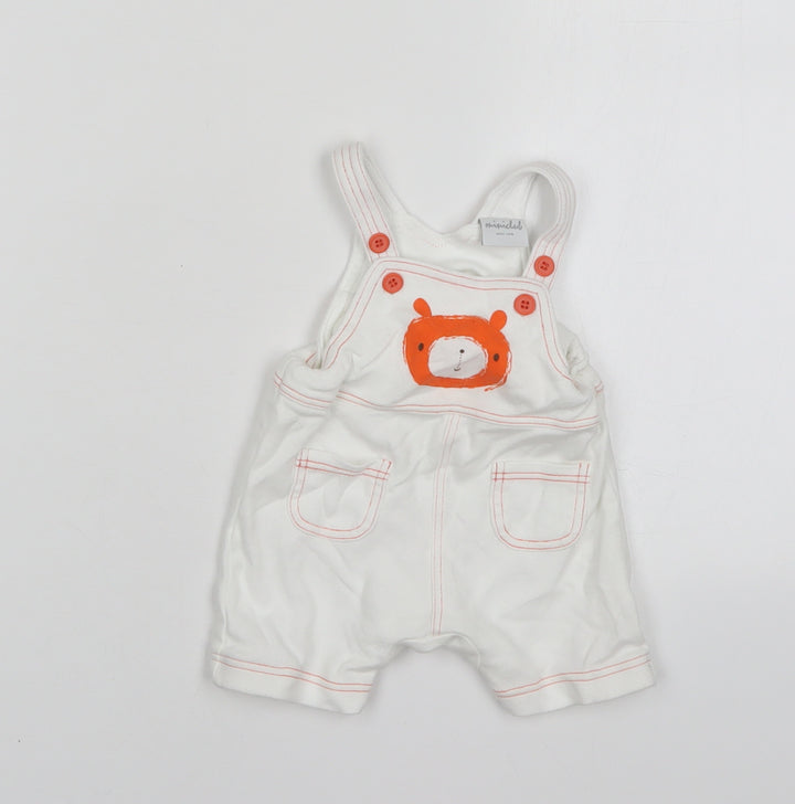 Mini Club Boys White  Cotton Dungaree One-Piece Size Newborn