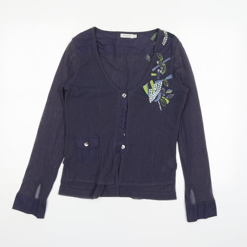 Sandwich Womens Blue Scoop Neck Floral Polyester Cardigan Jumper Size L