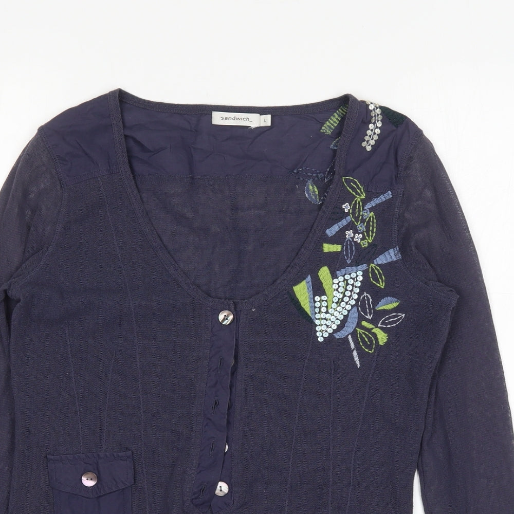 Sandwich Womens Blue Scoop Neck Floral Polyester Cardigan Jumper Size L