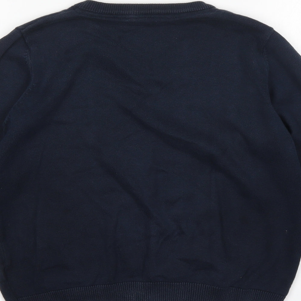 M&S Boys Blue V-Neck  Cotton Pullover Jumper Size 9-10 Years