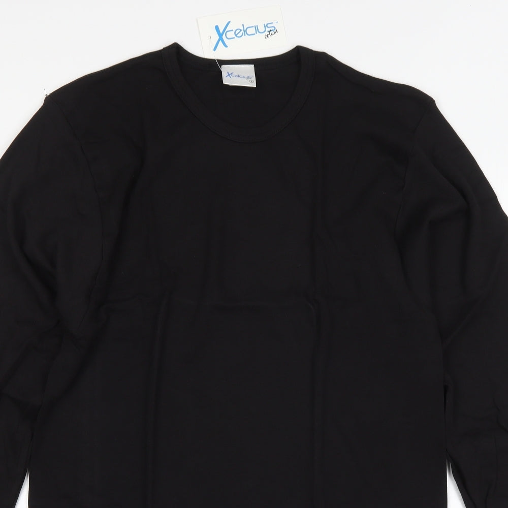 xcelcius Mens Black  Cotton  T-Shirt Size L Round Neck  - Longline