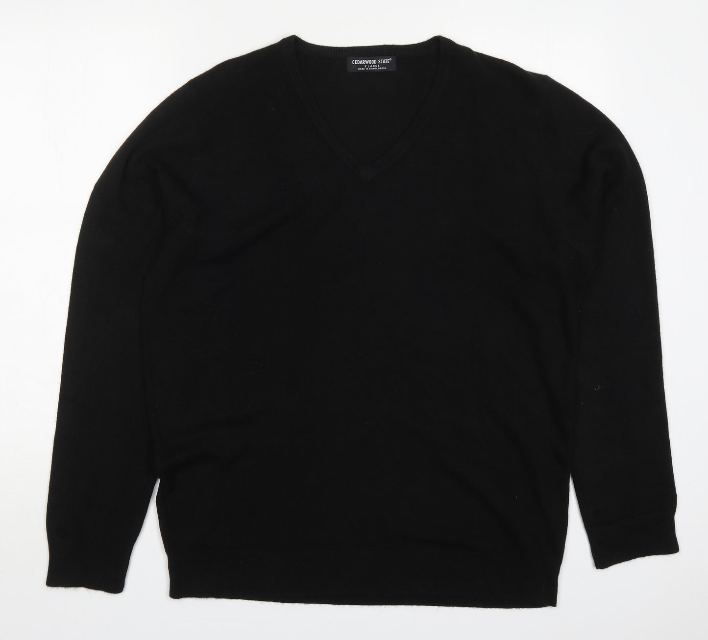 Cedar Wood State Mens Black V-Neck  Acrylic Pullover Jumper Size XL