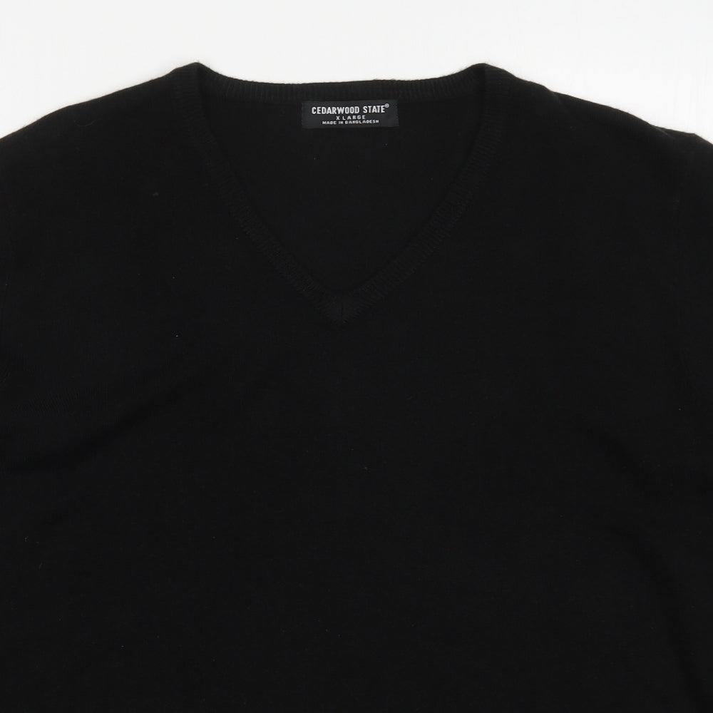 Cedar Wood State Mens Black V-Neck  Acrylic Pullover Jumper Size XL