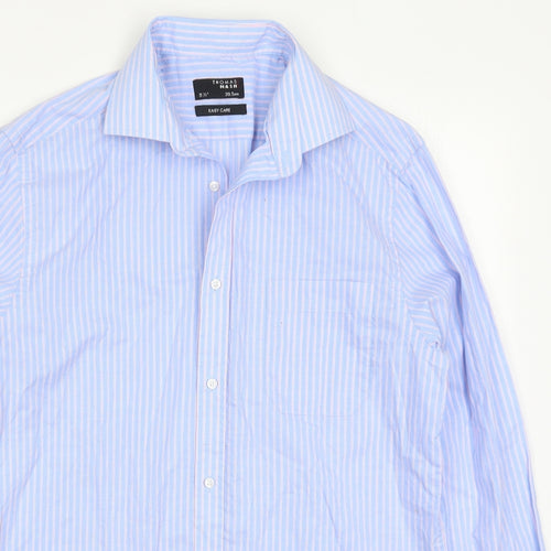 Thomas Nash Mens Blue Striped Cotton  Dress Shirt Size 15.5 Collared Button