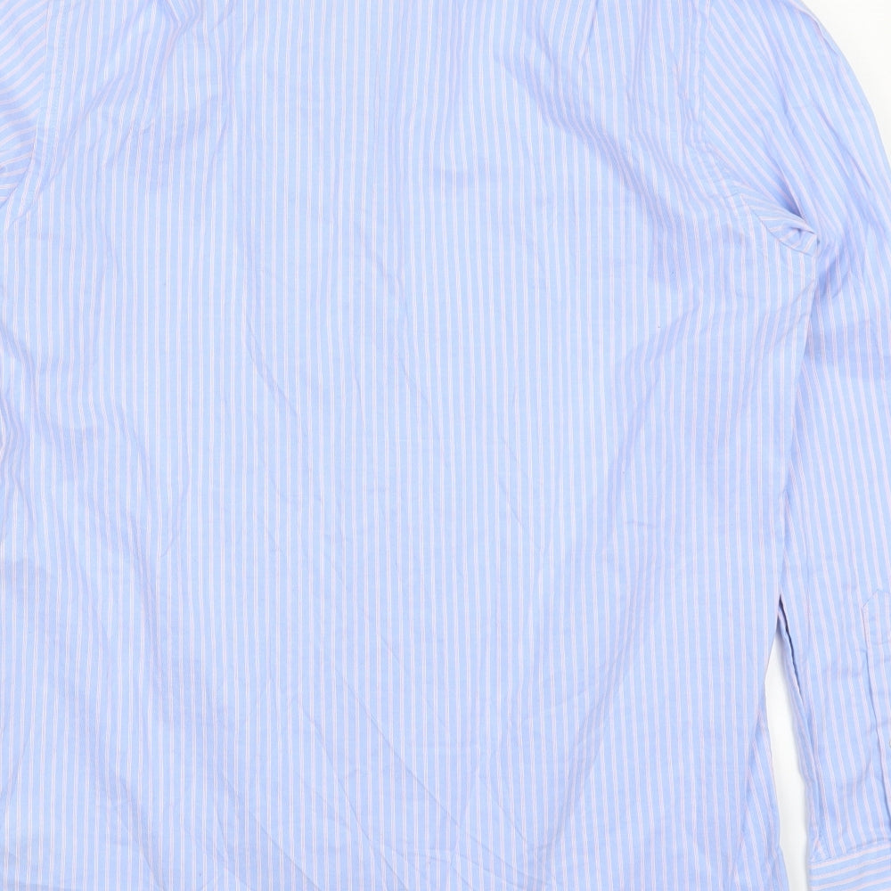 Thomas Nash Mens Blue Striped Cotton  Dress Shirt Size 15.5 Collared Button