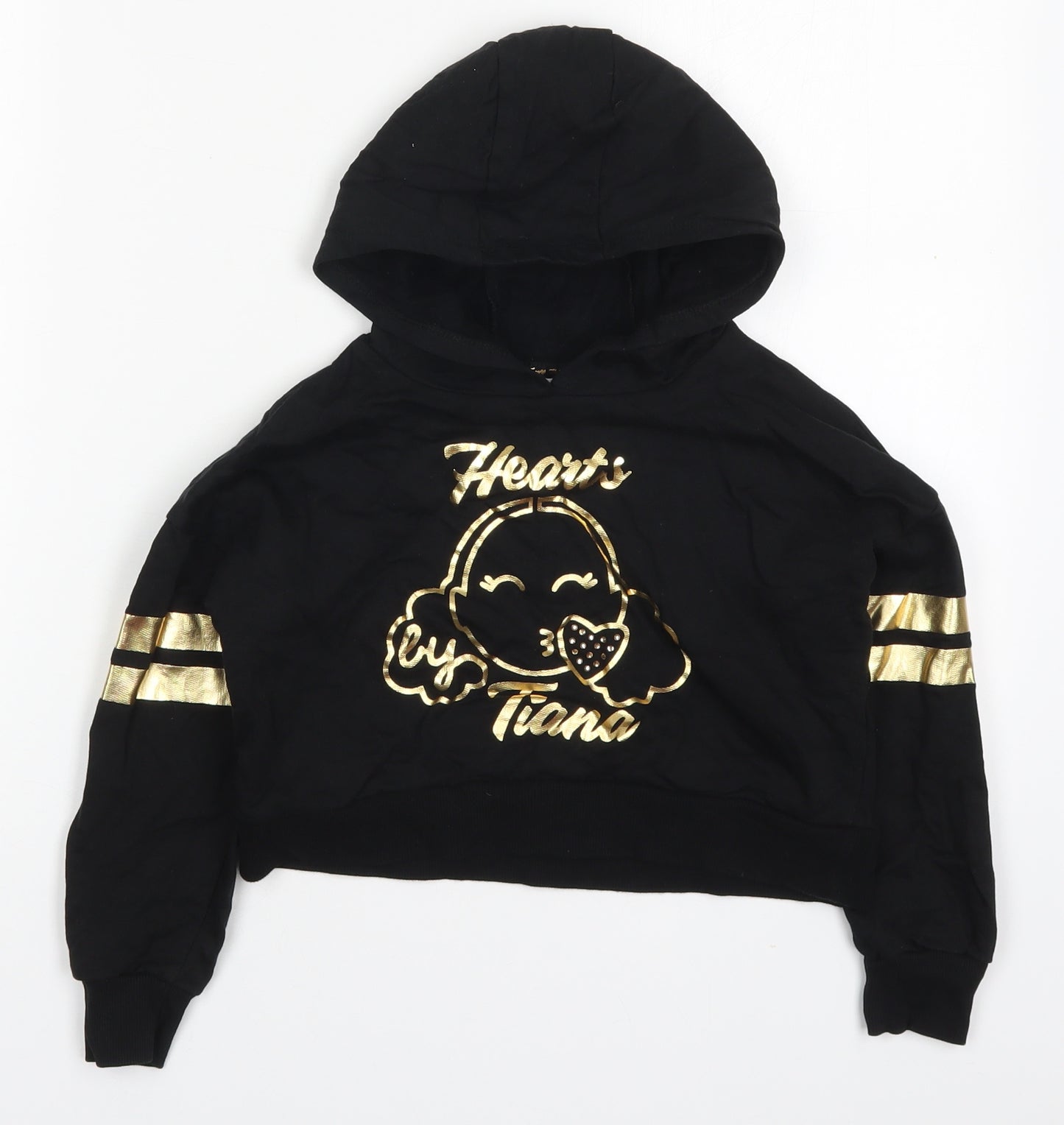 George Girls Black Striped Cotton Pullover Hoodie Size 5-6 Years  Pullover - Hearts by Tiana