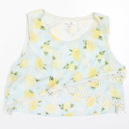 Urmodar Womens Blue Floral Polyester Cropped Tank Size M Round Neck - Yellow Flowers